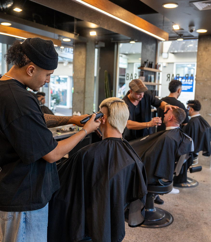 Scissor work mid-cut.